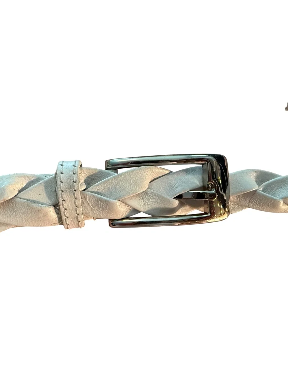 White Braided Belt with Silver Buckle